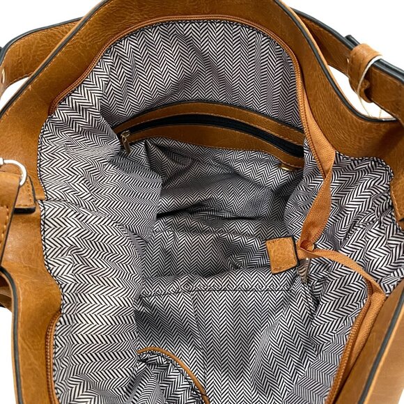 Le Miel Vegan Leather Tote Crossbody Bag Cognac Brown Large Braided Strap - Picture 9 of 14